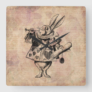 Herald White Rabbit Alice i Wonderland Blommigt Fyrkantig Klocka