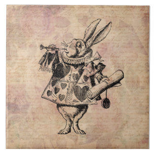 Herald White Rabbit Alice i Wonderland Blommigt Kakelplatta