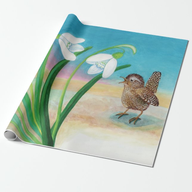 Heralder i vår - Wrenfåglar och snöfall Presentpapper (Utrullad)
