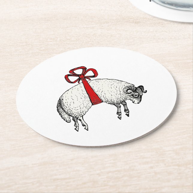 Heraldic Banded Ull Ram Sheep Vapensköld Emblem Underlägg Papper Rund (Vinklad)