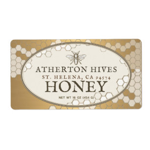 Heraldic Bee Ivory och Guld Rectangle Honungsetike Fraktsedel