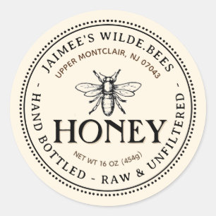 Heraldic Bee Raw Hand Botten honey Editable Label- Runt Klistermärke