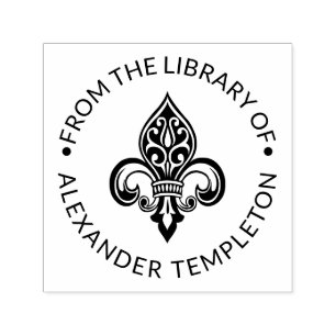 Heraldic Fleur de Lis #26 Bibliotek Bok Namn Självfärgande Stämpel