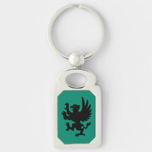 Heraldic Griffin Silhouette Keychain Rektangulärt Silverfärgad Nyckelring