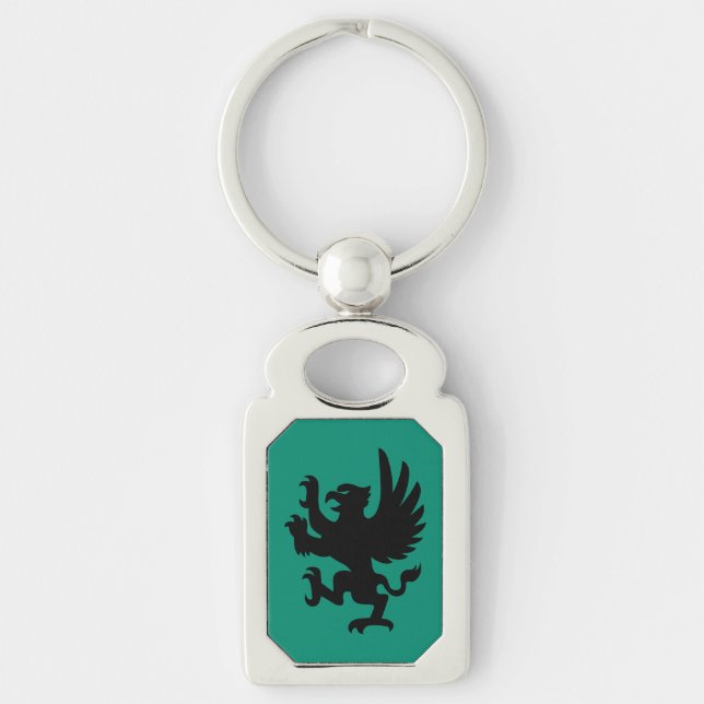 Heraldic Griffin Silhouette Keychain Rektangulärt Silverfärgad Nyckelring (Framsidan)