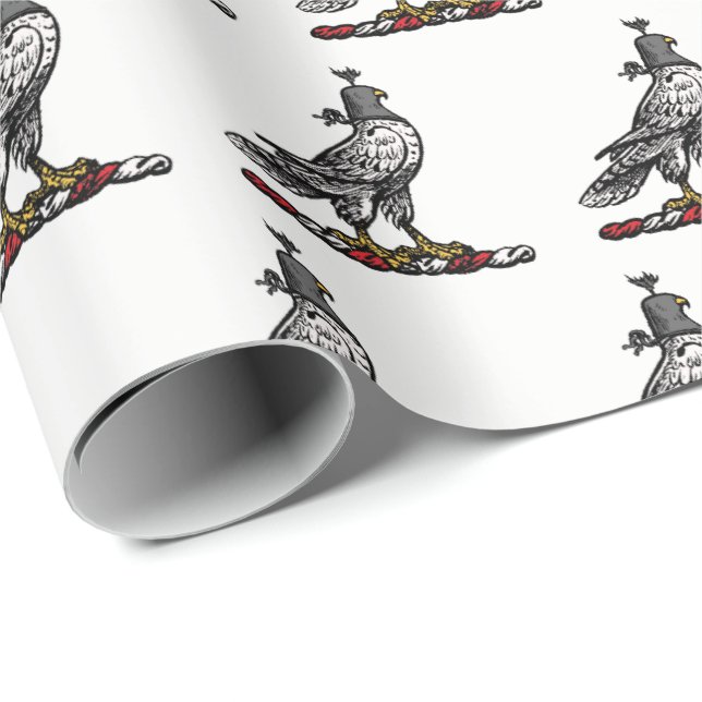 Heraldic Hunting Falcon Wearing Helmet Huva C Presentpapper (Rullad Hörn)