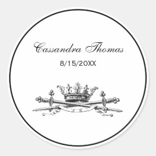 Heraldic Krona Crossed Sords Sabers Emblem Vapensk Runt Klistermärke