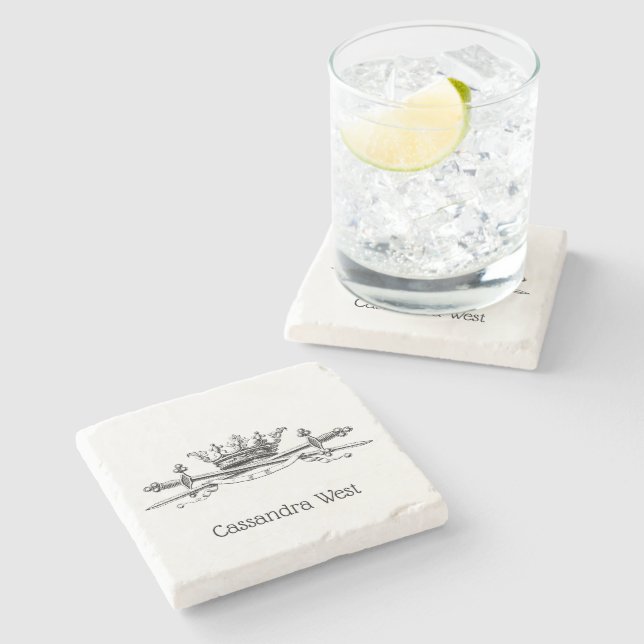 Heraldic Krona Crossed Sords Sabers Emblem Vapensk Underlägg Sten (Sidan)