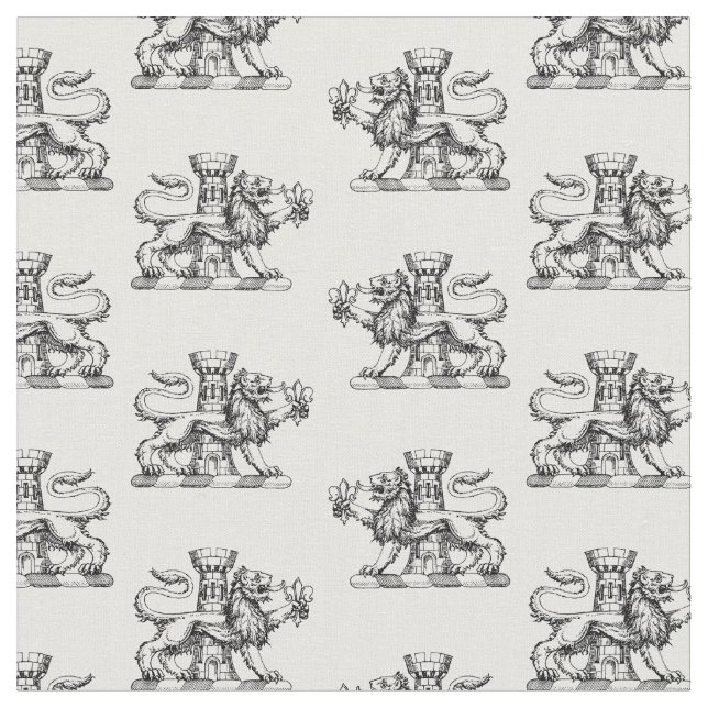 Heraldic Lejonare Torn Fleur de Lis Vapensköld Emb Tyg (Närbild)