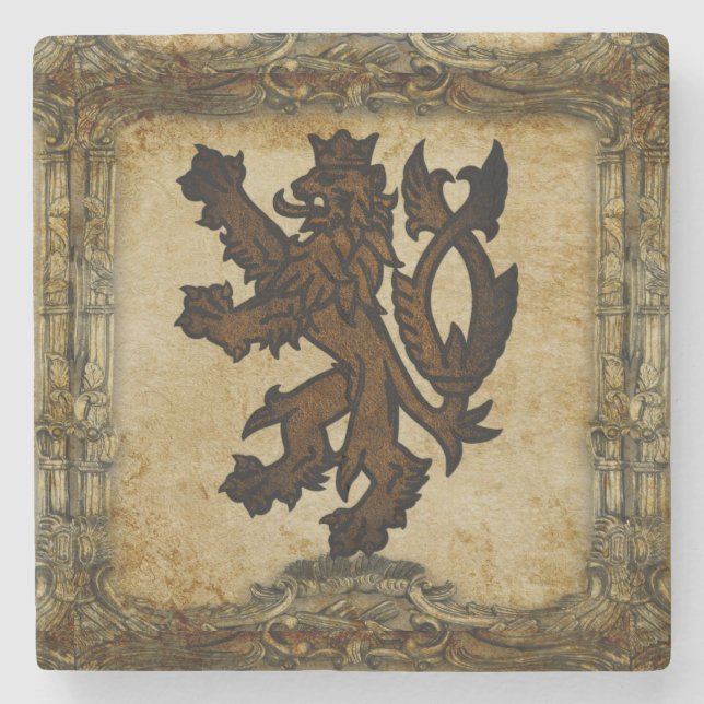 Heraldic Rampant Lejon Anpassningsbar Stenunderlägg (Framsidan)