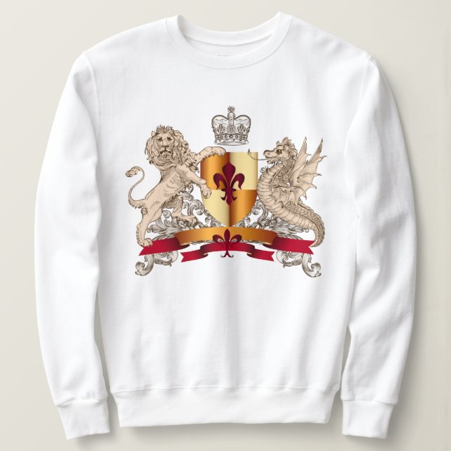 Heraldic Shield, Lejon och Dragon Sweatshirt T Shirt (Design framsida)