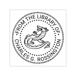 Heraldisk Drak Rund Bibliotek Bok Namn Självfärgande Stämpel