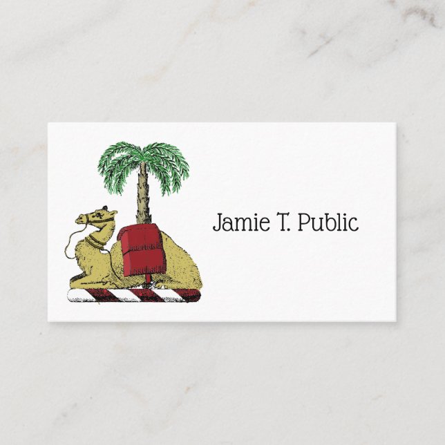 Heraldisk Kamel Palmtree Färg Vapen Coat of Arms ö Visitkort (Framsida)