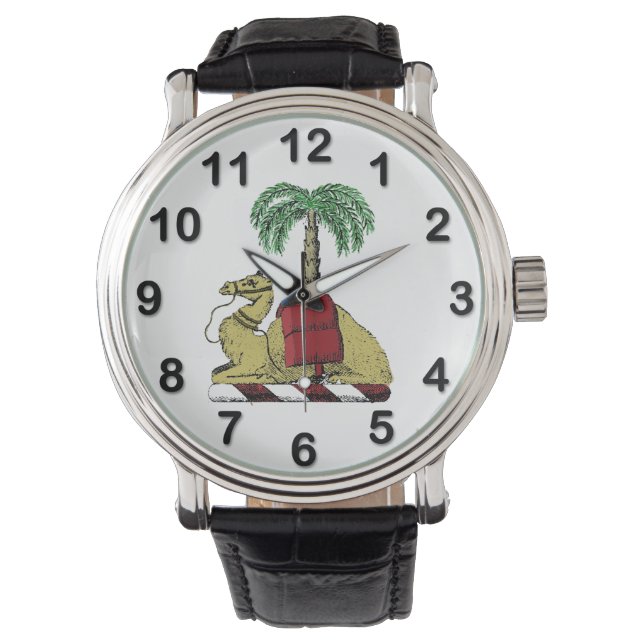 Heraldisk Kamel Palmtree Färg Vapenrock Armbandsur (Framsida)