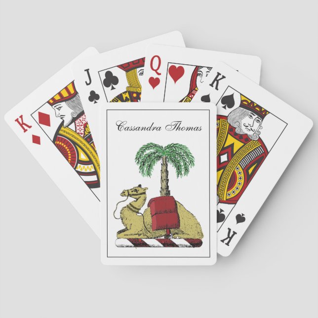Heraldisk Kamel Palmtree Färg Vapenrock Casinokort (Baksidan)