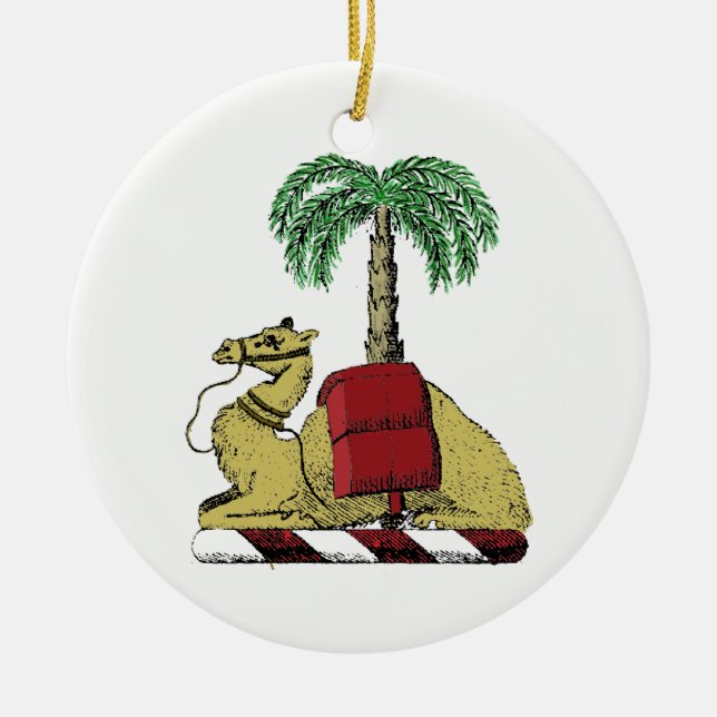 Heraldisk Kamel Palmtree Färg Vapenrock Julgransprydnad Keramik (Framsidan)