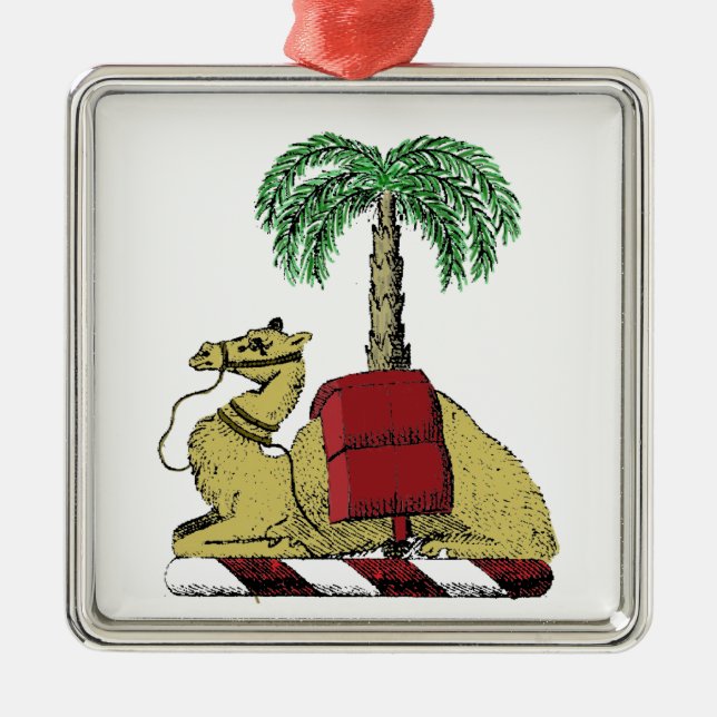 Heraldisk Kamel Palmtree Färg Vapenrock Julgransprydnad Metall (Framsidan)