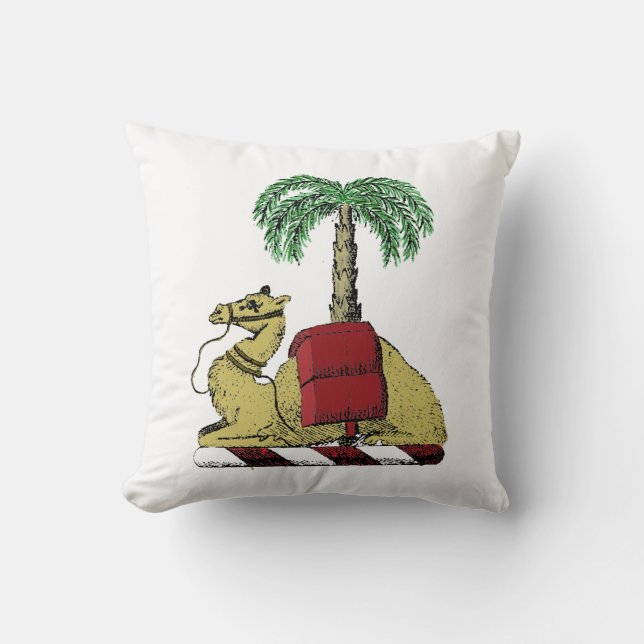 Heraldisk Kamel Palmtree Färg Vapenrock Kudde (Framsida)