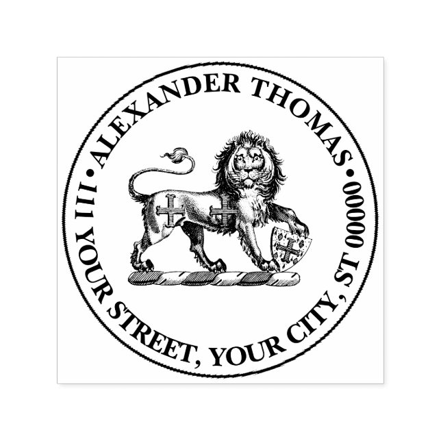 Heraldisk Lejon med Kors Emblem Topp Självfärgande Stämpel (Design)