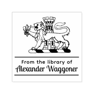 Heraldisk Lejon Slott “Från bibliotek av” Bok Självfärgande Stämpel