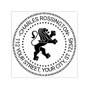Heraldisk Lejon Stående Rund Namn Returadress Självfärgande Stämpel