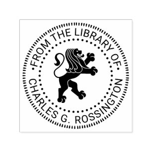 Heraldisk Lejon Stående Runt Biblioteksbok Namn Självfärgande Stämpel