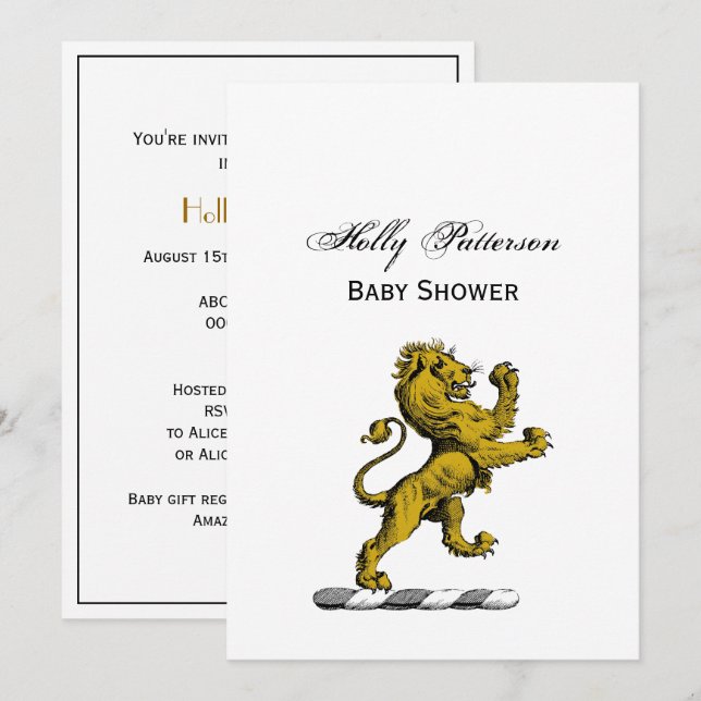 Heraldisk Lejon Vapensköld Emblem C Inbjudningar (Fram/baksida)