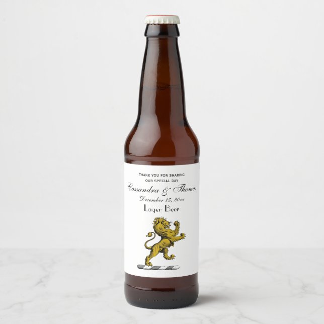 Heraldisk Lejon Vapensköld Emblem C Ölflaska Etikett (Framsida)