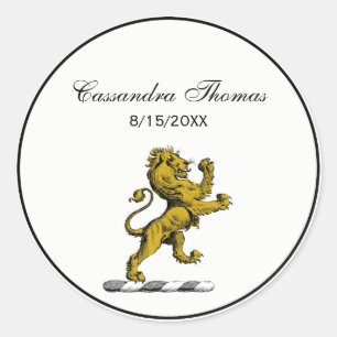 Heraldisk stående lejon kam emblem C Runt Klistermärke