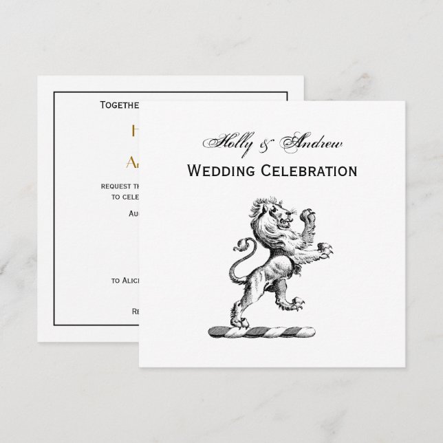 Heraldisk stående lejon kam emblem inbjudningar (Fram/baksida)