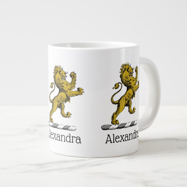 Heraldisk stående lejon kamemalj C Jumbo Mugg (Framsida höger)