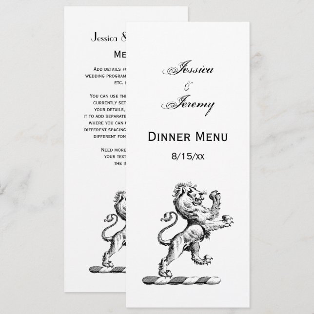 Heraldisk stående lejon kamemalj inbjudningar (Fram/baksida)