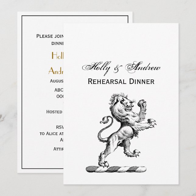 Heraldisk stående lejon kamemalj inbjudningar (Fram/baksida)