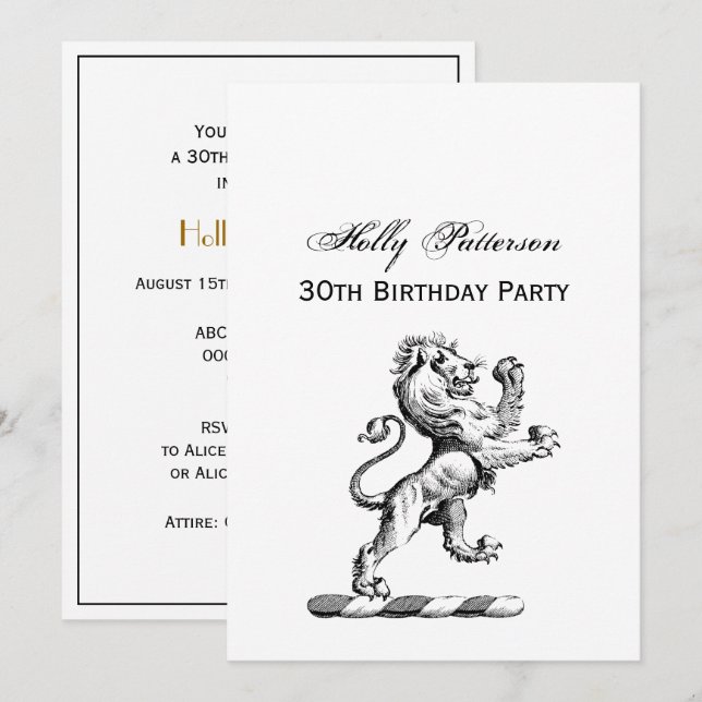 Heraldisk stående lejon kamemalj inbjudningar (Fram/baksida)