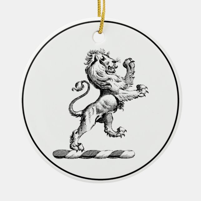 Heraldisk stående lejon kamemalj julgransprydnad keramik (Framsidan)