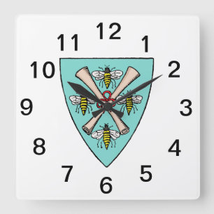 Heraldisk Vintage 4 Biar Rullar på Sköld Crest TB Fyrkantig Klocka
