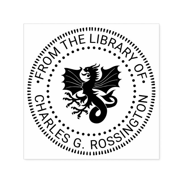 Heraldisk Wyvern Drak Rund Bibliotek Bok Namn Självfärgande Stämpel (Design)
