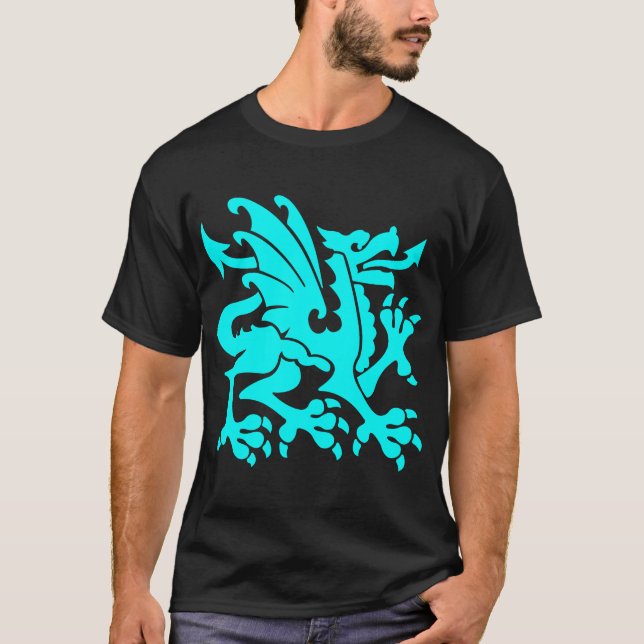 Heraldiska Dragon 01 - Cyan T-shirt (Framsida)