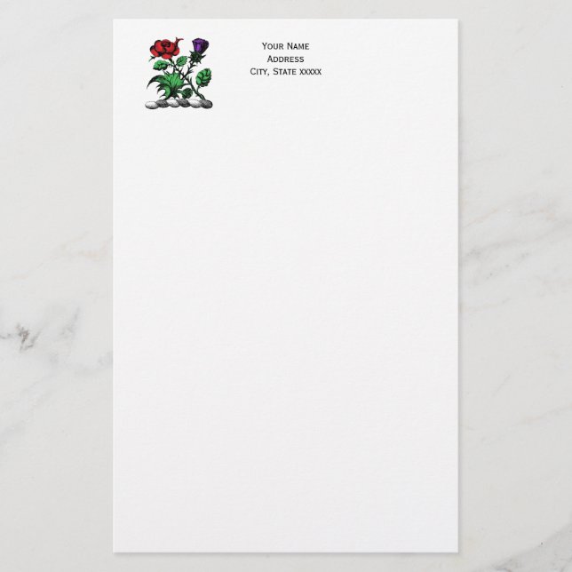 Heraldiska Ro & Thistle Jackar Arm Färg Vapensköld Brevpapper (Framsida)