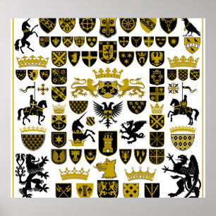 Heraldiska toppar, symboliska mönster. poster