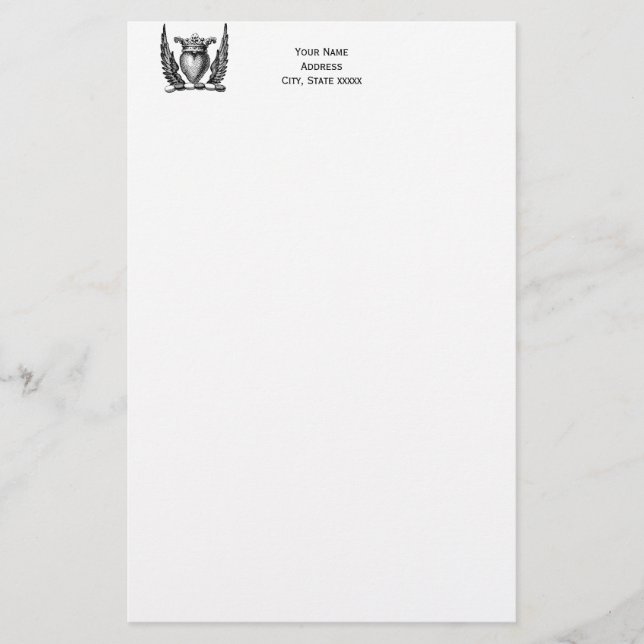 Heraldiskt hjärta med Vingar Jackar Arm Vapensköld Brevpapper (Framsida)