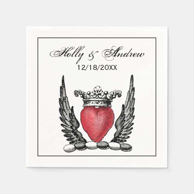 Heraldiskt hjärta med Vingar Jackar Arm Vapensköld Pappersservett (Framsidan)