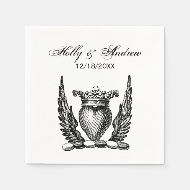 Heraldiskt hjärta med Vingar Jackar Arm Vapensköld Pappersservett (Framsidan)