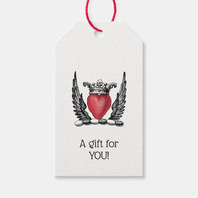 Heraldiskt hjärta med Vingar Jackar Arm Vapensköld Presentetikett (Framsidan)