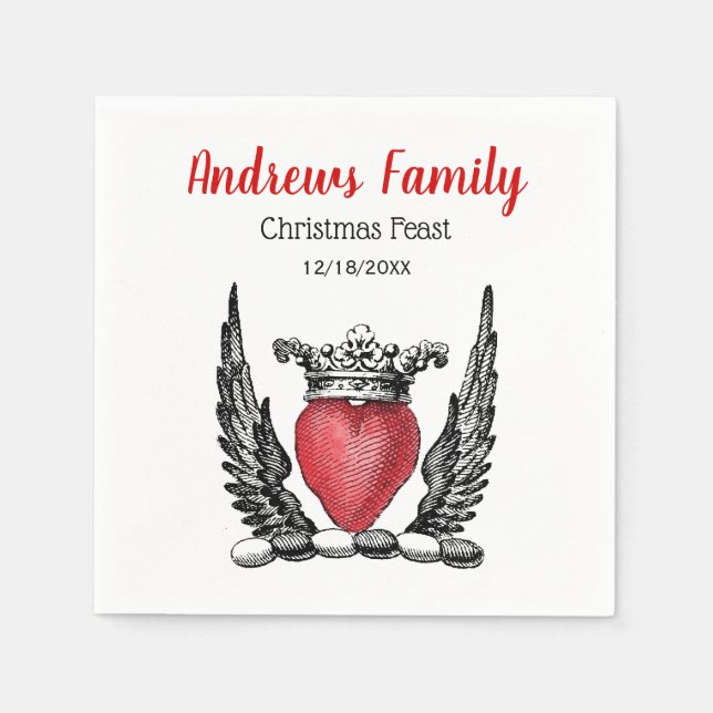 Heraldiskt hjärta med Vingar Vapensköld jul Julaft Pappersservett (Framsidan)