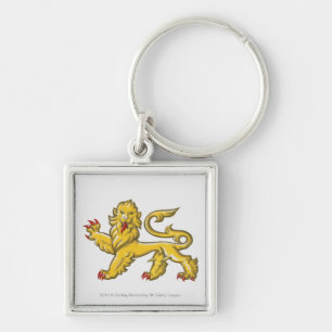 Heraldiskt symbol av lejont statant guardant fyrkantig silverfärgad nyckelring