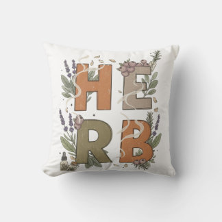 HERB Botanical Vintage Typography Art Kudde