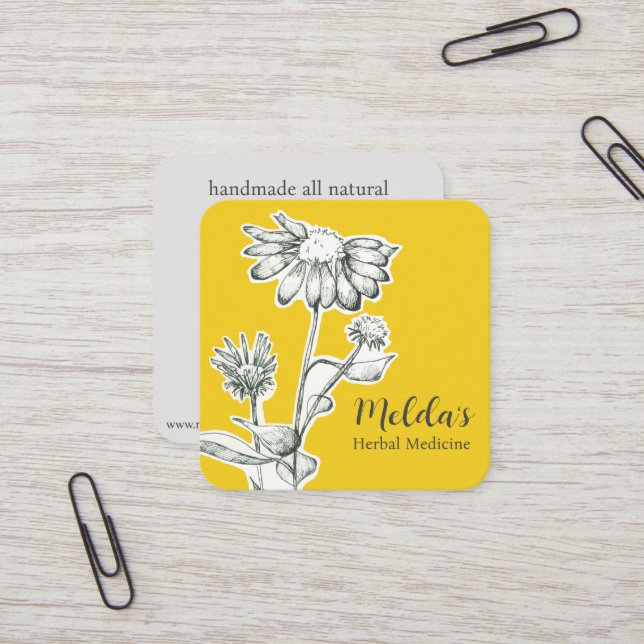 Herb Business Echinacea Coneflower Plant Anpassnin Fyrkantigt Visitkort (Fram/Back In Situ)