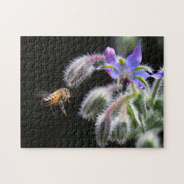 Herb Garden Flower Borage & honey Bee Pussel (Horisontell)