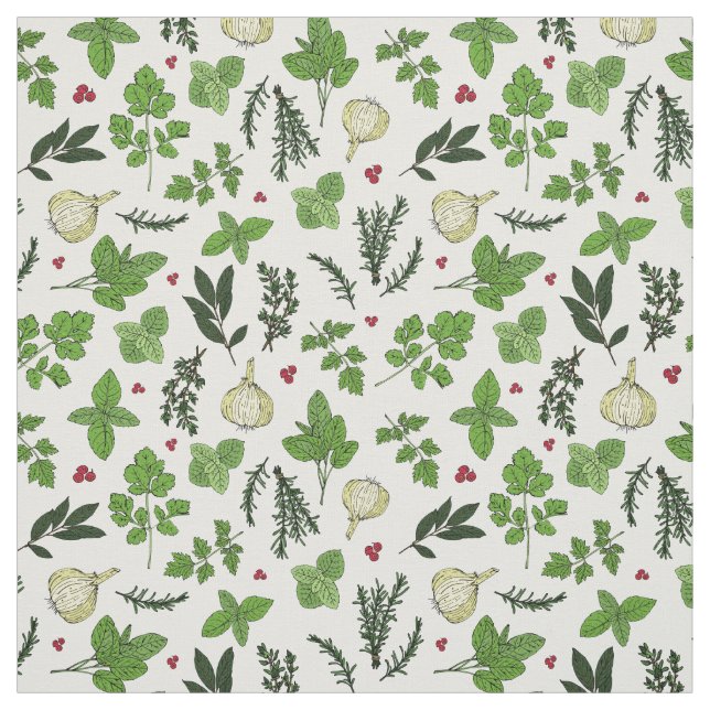 Herb Garden Kitchen Culinary Örters Mönster Tyg (Provkarta)